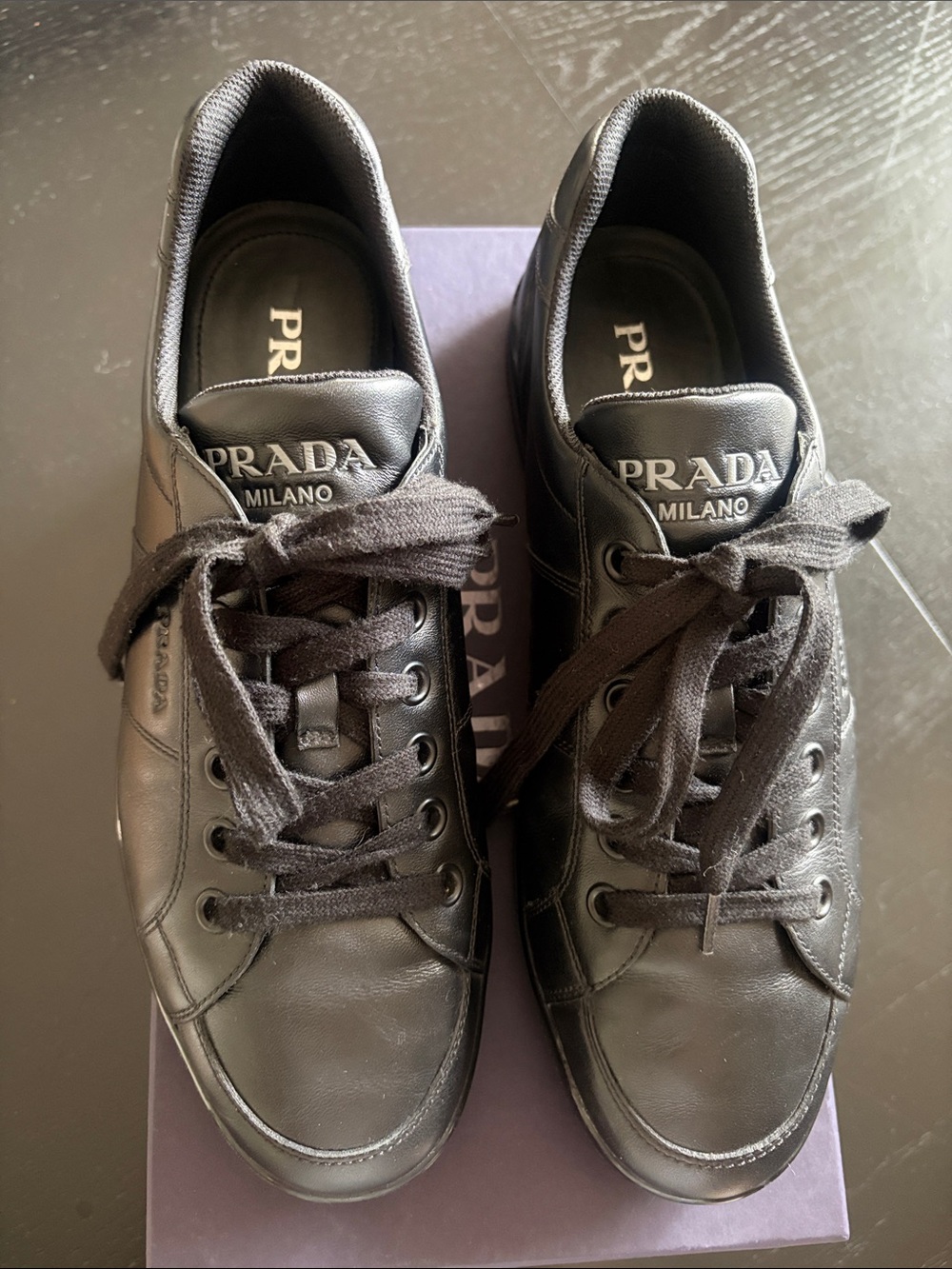 Men’s PRADA black trainers Calzature Uomo Vitello soft Size 10.5 - Picture 2 of 13